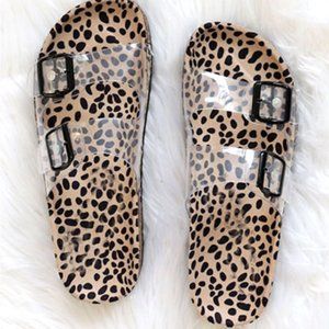 Clear Double Strap Buckle Sandals with Animal Print Sole-Leopard Cheetah Print